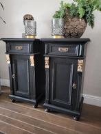 2 unieke hoge brocante nachtkastjes mat zwart, Ophalen, Minder dan 45 cm, Nieuw, 70 cm of meer
