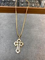 14k Gouden Valkenoog Ketting met Kruis, Ophalen of Verzenden, Nieuw, Goud
