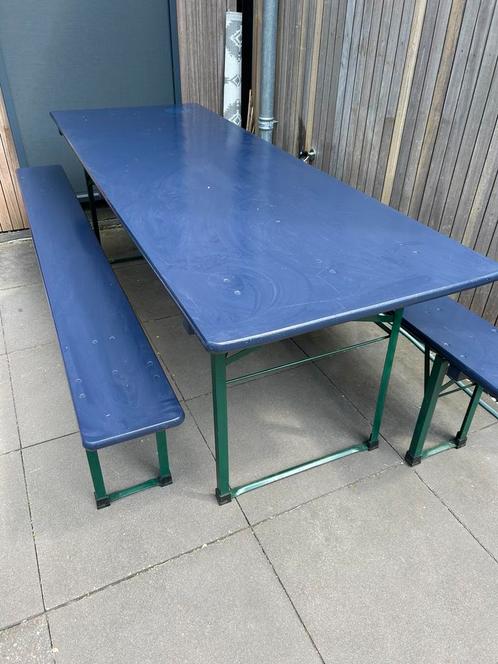 Biertafel / tuintafel met banken, Tuin en Terras, Tuintafels, Zo goed als nieuw, Rechthoekig, Hout, Ophalen