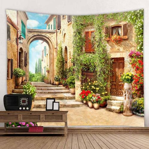 Oude Stad Wandkleed / 3D Wand Kleed Bloemen Architectuur, Huis en Inrichting, Stoffering | Tapijten en Kleden, Nieuw, Rechthoekig