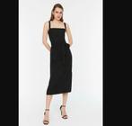 Zwarte midi jurk met ceintuur van viscose, Verzenden, Zwart, Trendyol, Zo goed als nieuw