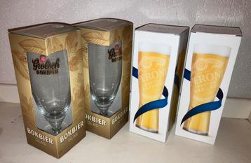 4 nieuwe bierglazen in orig.doos, Grolsch bokbier en Peroni