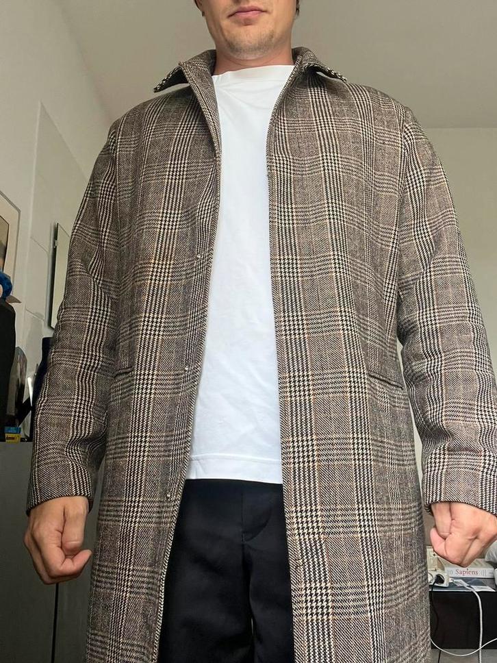 Geruite overjas Samsøe Samsøe - M/L, Kleding | Heren, Kostuums en Colberts, Zo goed als nieuw, Beige, Ophalen of Verzenden