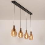 hanglamp 120cm zwart brons goud en amber glas bar tafel lamp, Ophalen of Verzenden, Nieuw, Glas, 75 cm of meer