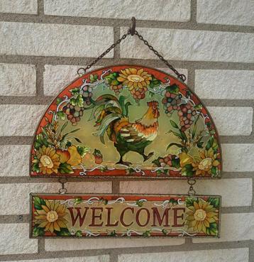 antiek glas in lood Groot WELCOME  bord/hanger /welkomsbord beschikbaar voor biedingen