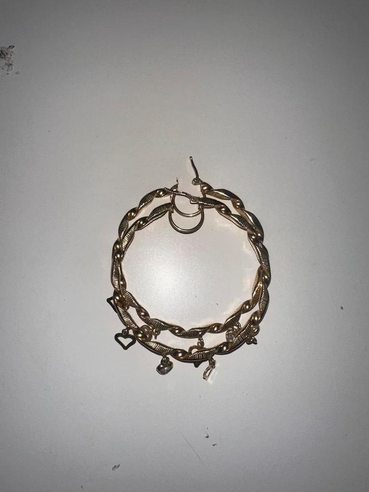14K Gouden Gypsy Wokkel Oorbellen, Sieraden, Tassen en Uiterlijk, Oorbellen, Zo goed als nieuw, Hangers, Goud, Met edelsteen, Ophalen of Verzenden