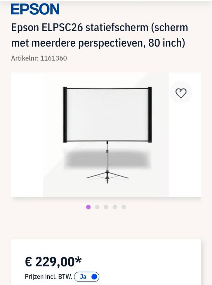 Epson ELPSC26 Statiefscherm 80 inch 1x, Audio, Tv en Foto, Projectieschermen, Zo goed als nieuw, Handmatig, Ophalen