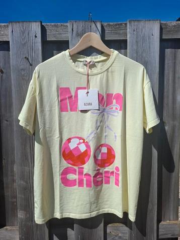 Lichtgele T-shirt 'Mon Chéri' - One size (tot maat 40) beschikbaar voor biedingen