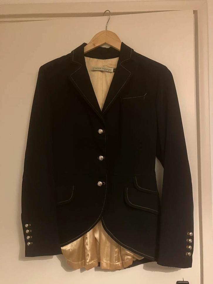 Gaaf donker blauw couture hippique jasje, Dieren en Toebehoren, Paardrijkleding, Zo goed als nieuw, Bovenkleding, Dressuur, Ophalen of Verzenden