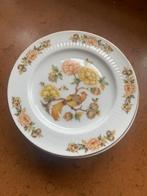 Vintage gebaks bordjes met bloemen motief en paradijsvogel,, Ophalen of Verzenden