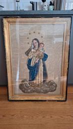 Antieke 3d fluwelen voorstel. Madonna met kind achter glas, Ophalen