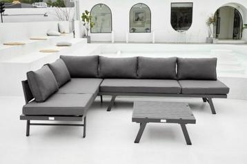 Aluminium hoek lounge tuinbank sunbed,  tafel kussens KOOPJE beschikbaar voor biedingen