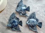 3 Blauwe Visjes Wanddecoratie, Tuin en Terras, Tuinbeelden, Ophalen, Gebruikt, Overige materialen, Dierenbeeld