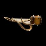 Vintage vergulde broche met tijgeroog, Overige materialen, 4 tot 7 cm, N.v.t., N.v.t.