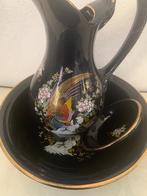 Brocante driedelig  hand beschilderd lampet stel, Ophalen of Verzenden