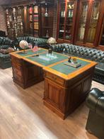 Engelse Partner Desk Bureau Groen Leer Eikenhout 180x100, Antiek en Kunst, Ophalen