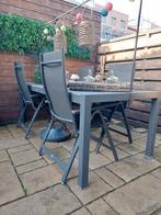 Antraciet grijze eettafel, steen, zes persoons, met stoelen, Tuin en Terras, Ophalen, Gebruikt, Aluminium, Eettafel
