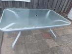 Tuintafel met glazen blad, Ophalen, Gebruikt, Rechthoekig, Metaal