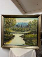 Klassiek schilderij berg landschap  (95x81), Antiek en Kunst, Ophalen of Verzenden