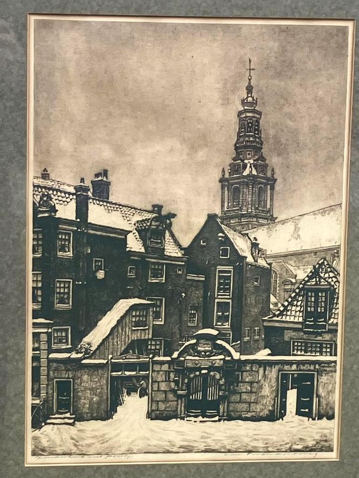 C. Brandenburg ; oude ets Zuiderkerk met poortje, Antiek en Kunst, Kunst | Etsen en Gravures, Ophalen of Verzenden