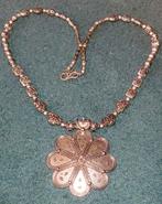 Mooie zilveren ketting met bloem regio Nepal-India, Verzenden, Zo goed als nieuw, Zilver, Zilver