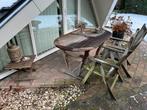 tuintafel met 2 tuinstoelen en bijzettafeltje, Tuin en Terras, Tuintafels, Ophalen, Gebruikt, Ovaal, Hout
