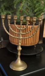 Vintage massief messing menora kandelaar – Mid Century 7-arm, Ophalen of Verzenden, Koper of Brons