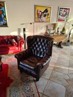 Chesterfield herenstoel – leder met lichte beschadigingen, Huis en Inrichting, Fauteuils, Ophalen, Gebruikt, 75 tot 100 cm, Leer