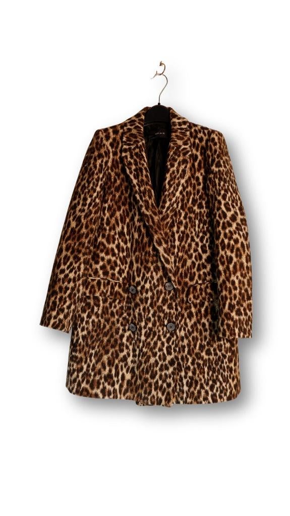 Stijlvolle Zara Basic Mantel met Panterprint – Maat S – ZGAN, Kleding | Dames, Jassen | Winter, Zo goed als nieuw, Maat 38/40 (M)