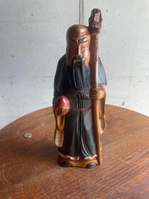 Houten beeld Shou Xing – Chinese geluksgod (vintage), Antiek en Kunst, Kunst | Niet-Westerse kunst, Ophalen of Verzenden