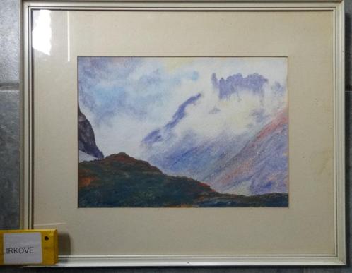 BERGEN MET MIST SCHILDERIJ * GEMENGDE TECHNIEK * In Lijst *, Antiek en Kunst, Kunst | Schilderijen | Modern, Ophalen of Verzenden