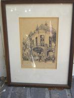 Ets, Motorhuis Leiden,Bas Haasnoot, a/d 1920, Antiek en Kunst, Kunst | Etsen en Gravures, Ophalen