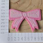 Strijk embleem applicatie patch Pailletten Roze strik, Hobby en Meer, Ophalen of Verzenden, Overige applicaties, Info@hobbyenmeer.com