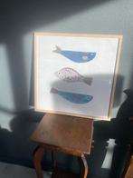 Gloednieuwe vierkante houten lijst met poster van vissen, Ophalen of Verzenden, Hout, 50 tot 75 cm, 50 tot 75 cm