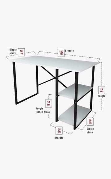 Bureau met 2 vakken - wit - industrieel - 60 x 120 x 75 beschikbaar voor biedingen