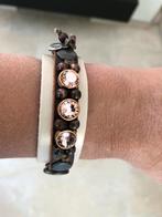 Leren armband crème van Sari met Swarovski stenen, Met kristal, Overige kleuren, Leer, Ophalen of Verzenden