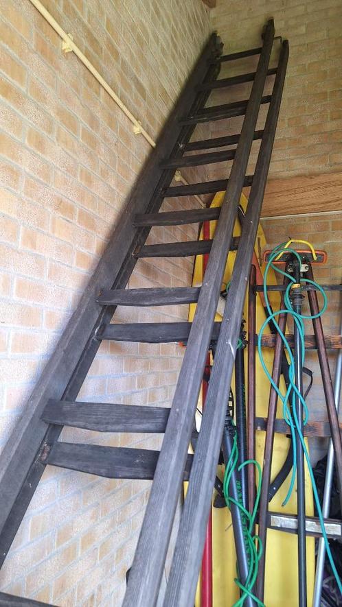 3 Houten Glazenwassers ladders, Doe-het-zelf en Verbouw, Ladders en Trappen, Gebruikt, Ladder, 4 meter of meer, Opvouwbaar of Inschuifbaar