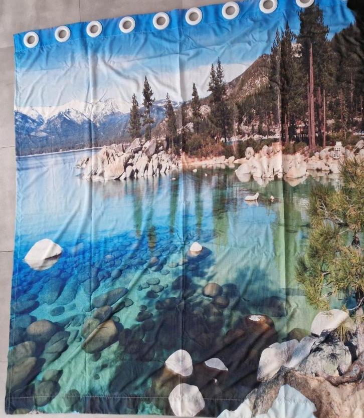 gordijn buiten binnen met ogen strand 3 stuks  150x165, Huis en Inrichting, Stoffering | Gordijnen en Lamellen, Gebruikt, 150 tot 200 cm