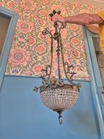Antieke Kroonluchter met koper en Kristallen, Antiek en Kunst, Antiek | Lampen, Ophalen of Verzenden