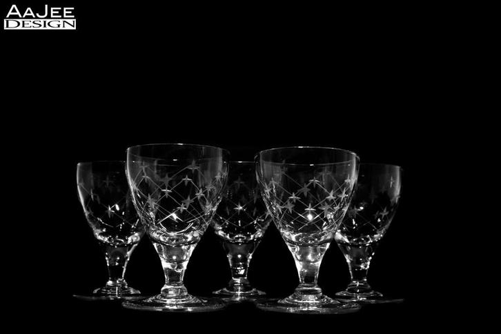 5 X Verrerie Doyen – Sterren – Gegraveerde glaasjes, kristal, Antiek en Kunst, Antiek | Glas en Kristal, Ophalen of Verzenden