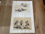C130 Originele tekeningen uit Vietnam op rijstpapier Mekong, Minder dan 50 cm, Gebruikt, Tekening, Ophalen of Verzenden