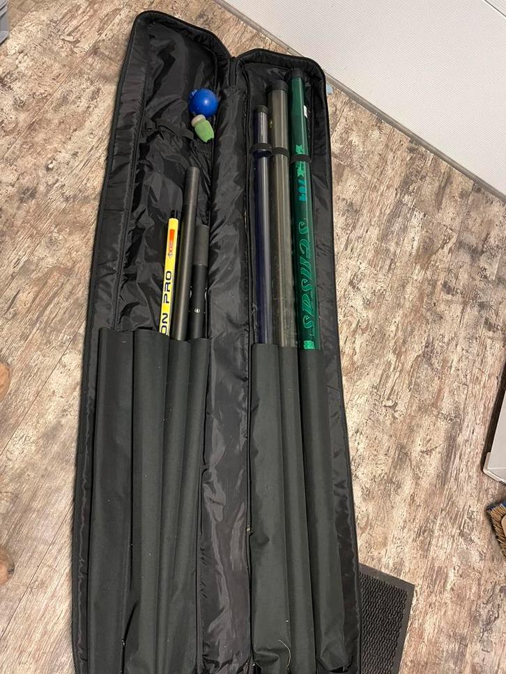 Mooie sensas 13m vaste stok +schepnet en leefnet, Watersport en Boten, Hengelsport | Witvissen, Zo goed als nieuw, Vaste hengel