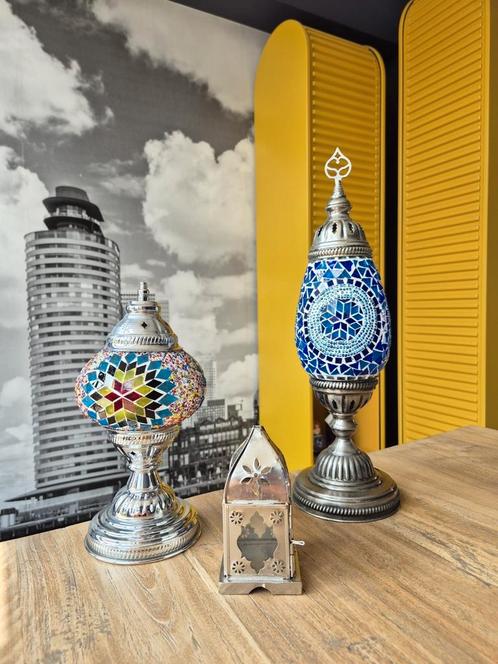 Oosterse mozaïek tafellampen met kaarsenhouder, Huis en Inrichting, Lampen | Tafellampen, Minder dan 50 cm, Ophalen of Verzenden