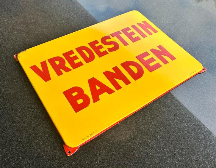 Emaille bord vredestein banden mooie glans, Verzamelen, Merken en Reclamevoorwerpen, Gebruikt, Reclamebord, Ophalen