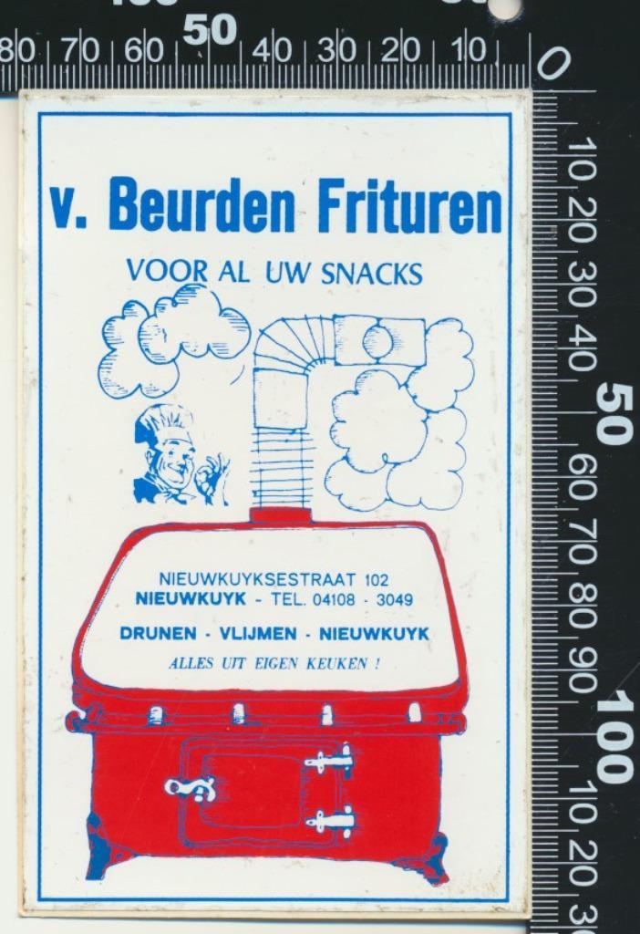 Sticker: Van Beurden Frituren - Drunen - Vlijmen - Nieuwkuyk, Verzamelen, Stickers, Zo goed als nieuw, Bedrijf of Vereniging, Ophalen of Verzenden