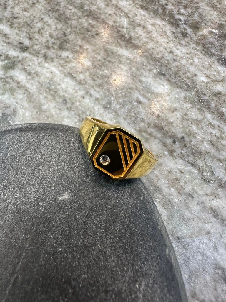 21k Gouden Zegelring met Diamant, Sieraden, Tassen en Uiterlijk, Ringen, Nieuw, Dame of Heer, 19 tot 20, Goud, Met edelsteen, Ophalen of Verzenden
