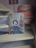 Schilderij 30 x 40 muzikant geschilderd doek portret jongen, Antiek en Kunst, Ophalen of Verzenden