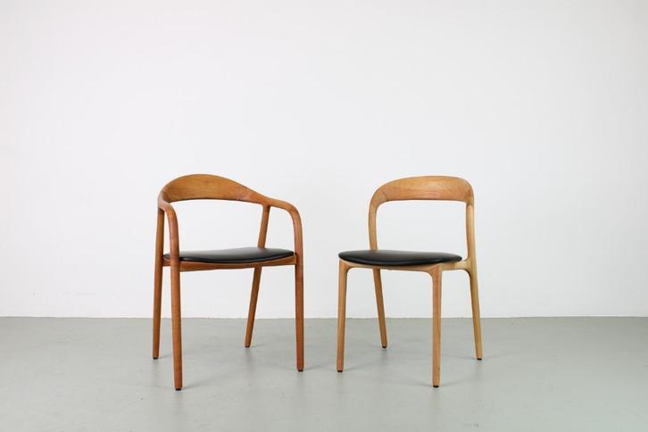 Artisan aanbieding: Set van 3 Neva en Neva light, kersen, Huis en Inrichting, Stoelen, Nieuw, Drie, Hout, Leer, Zwart, Ophalen