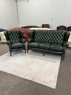Chesterfield bankstel set , 3+1 zits antiek groen fauteuil, Ophalen of Verzenden