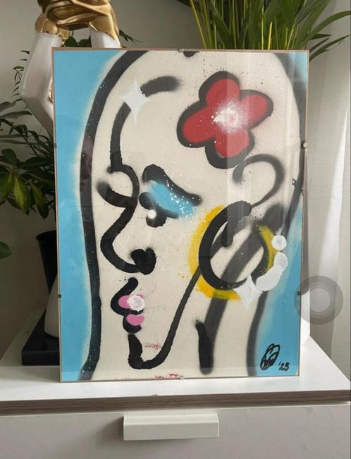 Hawaii tropisch meisje graffiti kunst met lijst, Antiek en Kunst, Kunst | Schilderijen | Abstract, Verzenden